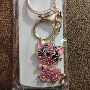 Pink Glitter Cat Keychain